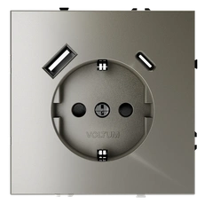 Изображение Розетка встраиваемая VOLTUM S70 с заземлением и защитными шторками 16А с USB A+С (шелк)